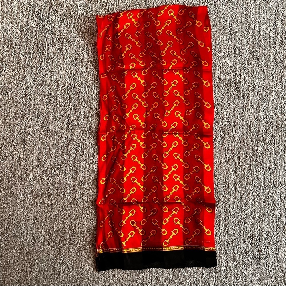 Echo Scarf Sill Red and Gold | Vintage | Western | Equestrian | Quiet Luxury - Picture 4 of 10